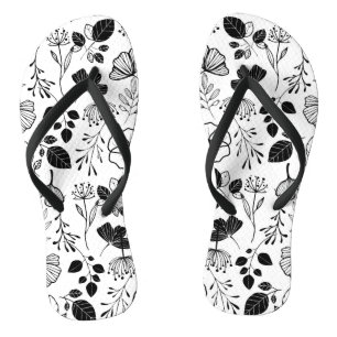 Inky black florals flip flops