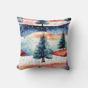 "Inky Christmas Tree Winter Scene - Cushion