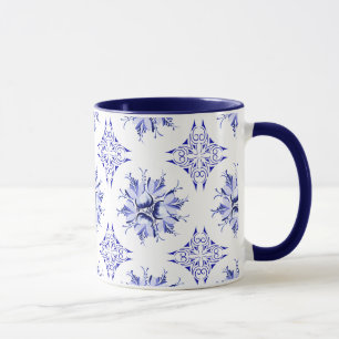 Inky Floral Coffee Mug Indigo and White