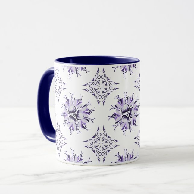 Inky Floral Coffee Mug | Lilac Purple and White (Front Left)