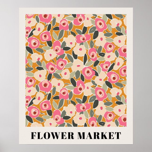 Inky Floral Flower Market Pattern- Sunlit Meadow Poster (Front)