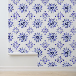 Inky Floral Wallpaper Blue and White