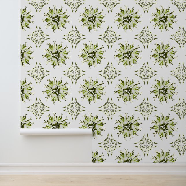 Inky Floral Wallpaper | Green and White (Application)