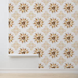 Inky Floral Wallpaper   Orange Brown White