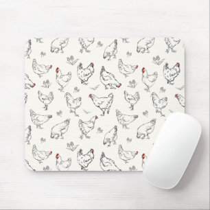 Inky Hand-drawn Chickens Mouse Mat