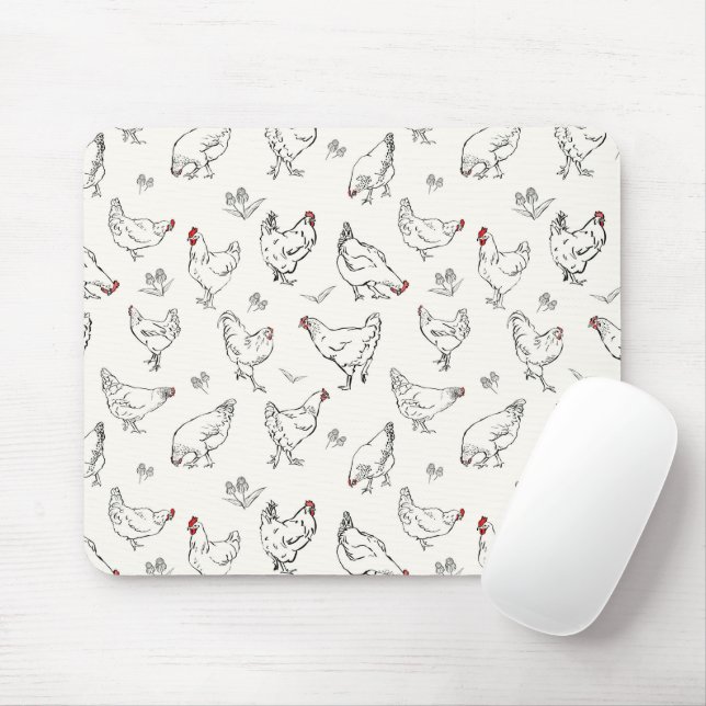 Inky Hand-drawn Chickens Mouse Mat (With Mouse)