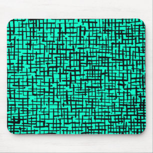 Inky Lines - Black on Turquoise Mouse Mat