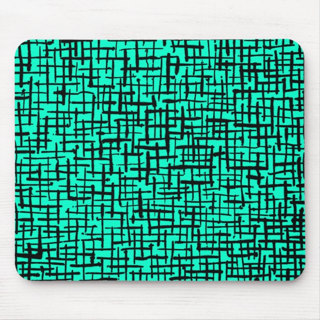 Inky Lines - Black on Turquoise Mouse Mat (Front)
