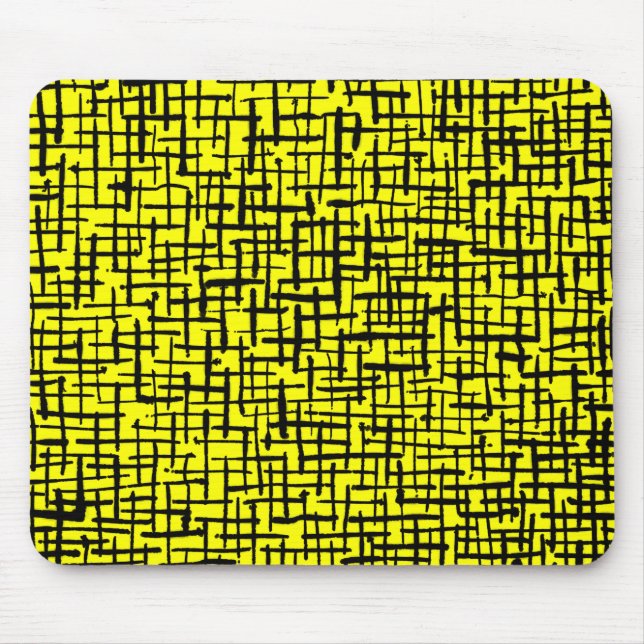 Inky Lines - Black on Yellow Mouse Mat (Front)