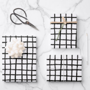 Inky Lines Grid Brushstrokes Simple Minimal B&W Wrapping Paper Sheet