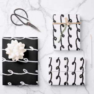 Inky Loop Brushstrokes Simple Minimal Black White Wrapping Paper Sheet
