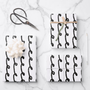 Inky Loop Brushstrokes Simple Minimal Black White Wrapping Paper Sheet