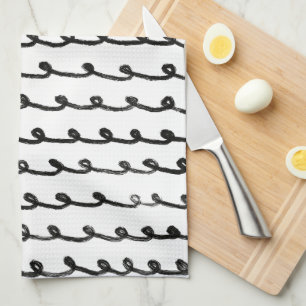 Inky Loops Chic Hand Drawn Lines Black & White Tea Towel
