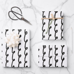 Inky Loops Chic Hand Drawn Lines Black & White Wrapping Paper Sheet