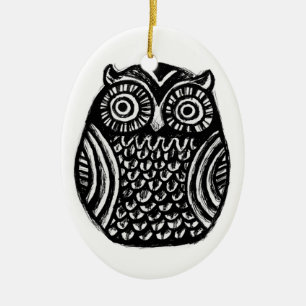 inky owl ornament.. halloween christmas custom ceramic tree decoration