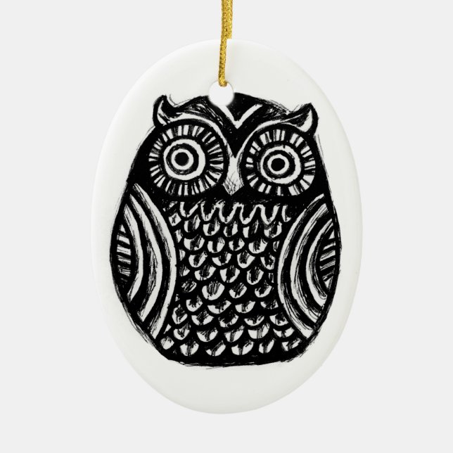 inky owl ornament.. halloween christmas custom ceramic tree decoration (Front)