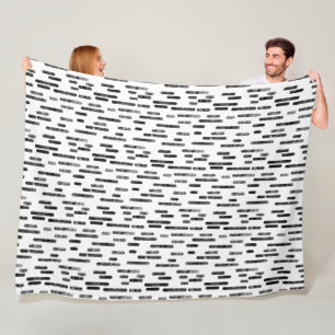 Inky Rounded Lines Pattern Black on White Fleece Blanket