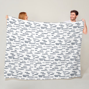 Inky Rounded Lines Pattern   Blue Grey on White Fleece Blanket