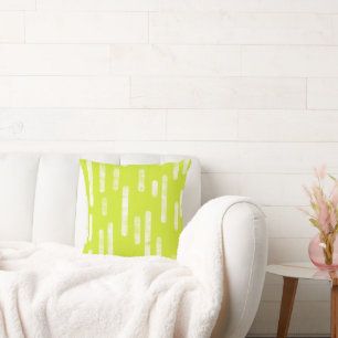 Inky Rounded Lines Pattern Bright Lime Green Cushion