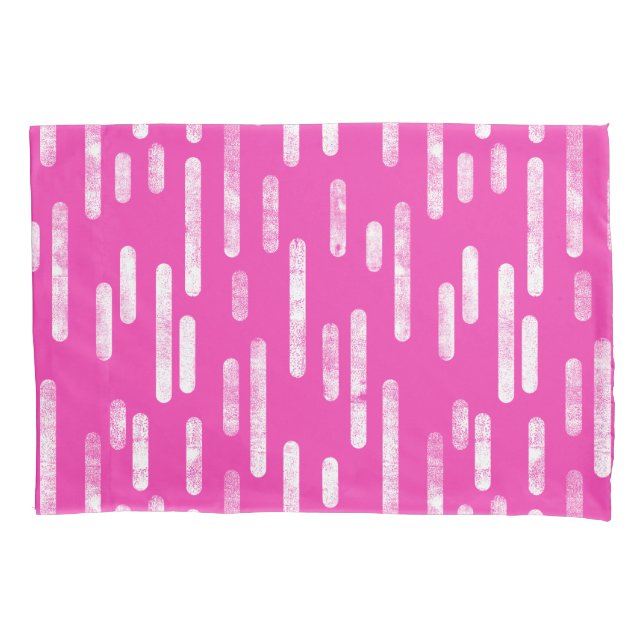 Inky Rounded Lines Pattern | Bright Pink and White Pillowcase (Front-Left)