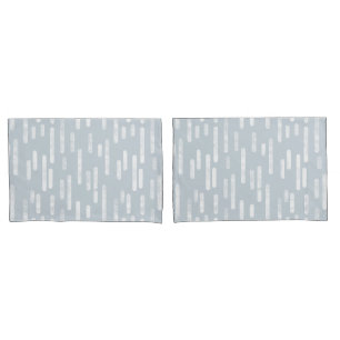 Inky Rounded Lines Pattern Dusty Blue and White Pillowcase