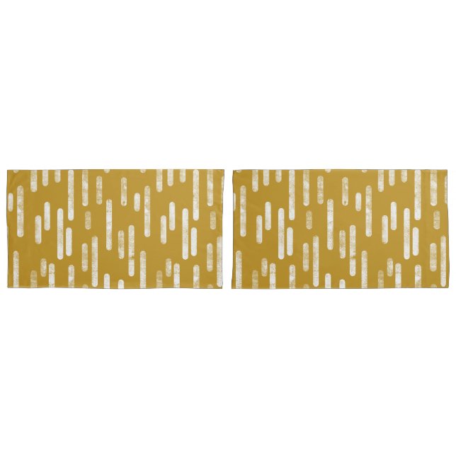 Inky Rounded Lines Pattern | Old Gold and White Pillowcase (Front-Set)