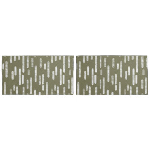 Inky Rounded Lines Pattern   Olive Green and White Pillowcase
