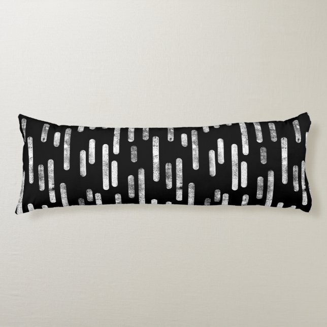 Inky Rounded Lines Pattern | White on Black Body Cushion (Front)