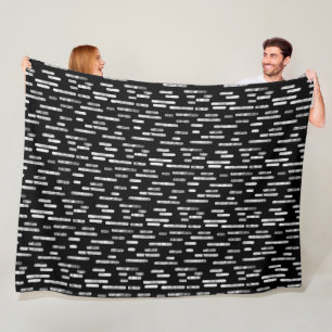Inky Rounded Lines Pattern   White on Black Fleece Blanket