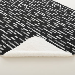 Inky Rounded Lines Pattern   White on Black Sherpa Blanket