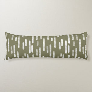 Inky Rounded Lines Pattern White on Olive Green Body Cushion