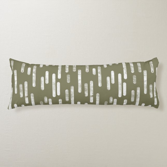 Inky Rounded Lines Pattern | White on Olive Green Body Cushion (Front)