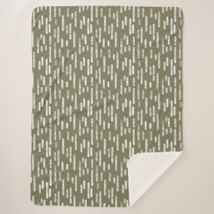 Inky Rounded Lines Pattern   White on Olive Green Sherpa Blanket
