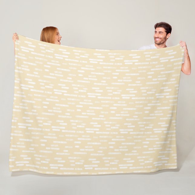 Inky Rounded Lines Pattern | White on Pale Yellow Fleece Blanket (In Situ)
