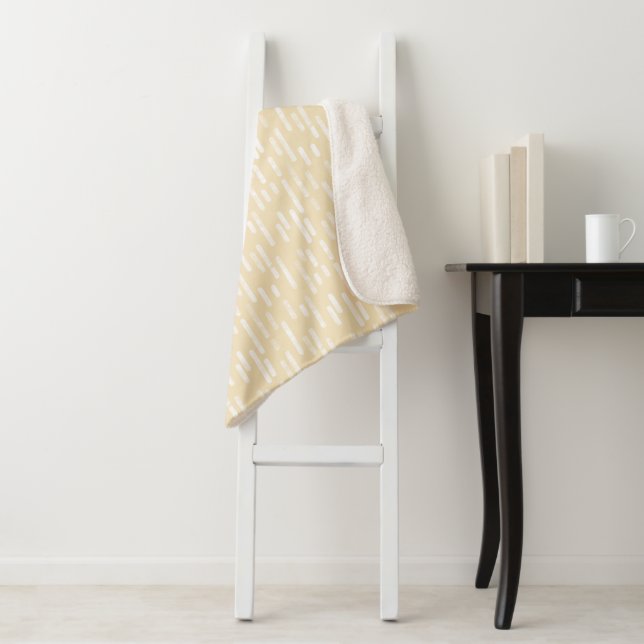Inky Rounded Lines Pattern | White on Pale Yellow Sherpa Blanket (In Situ)