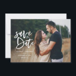 Inky script photo save the date<br><div class="desc">Inky script photo save the date monochrome save the date wedding invitation. Black and white but background colour can be changed.</div>