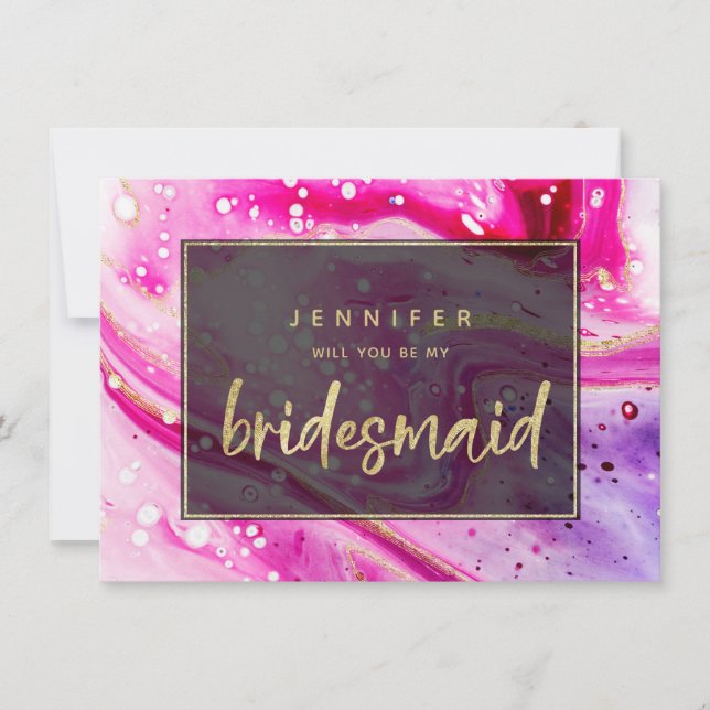 Inky Splash Pink Marble Gold Bridesmaid Proposal (Front)