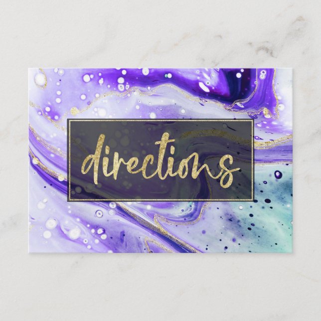 Inky Splash Purple Marble and Gold foil Directions Enclosure Card (Front)