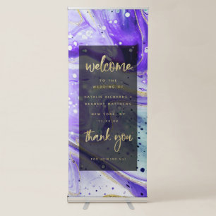 Inky Splash Purple Marble Gold Wedding Welcome Retractable Banner
