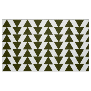 Inky Triangles - Dark Olive on White Fabric