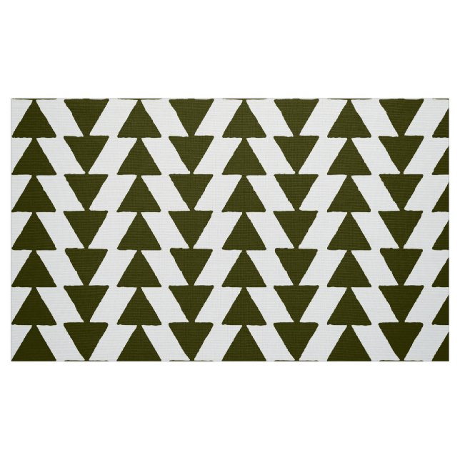 Inky Triangles - Dark Olive on White Fabric (Fat Quarter)