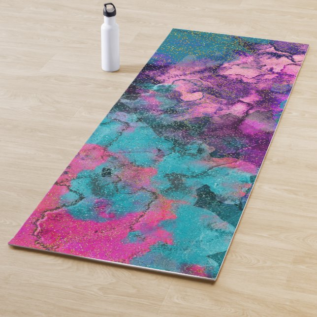 Inky Watercolor Abstract Cosmic Colour Painting Yoga Mat (In Situ)