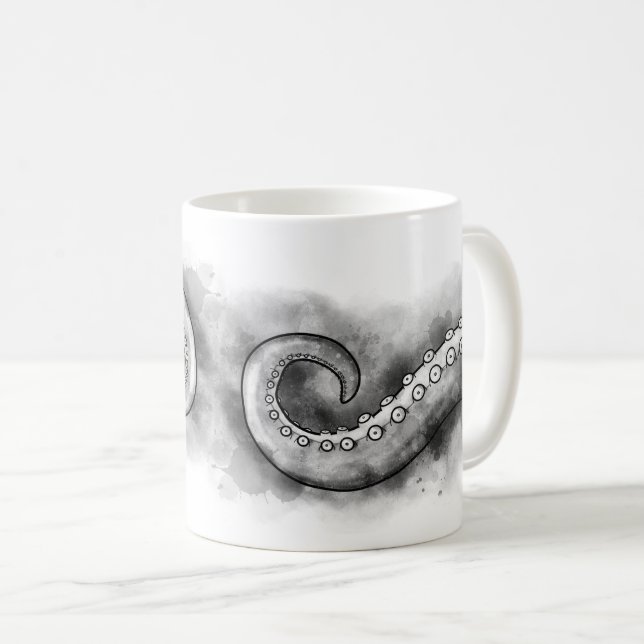 Inky watercolor tentacle octopus kraken levithan coffee mug (Front Right)