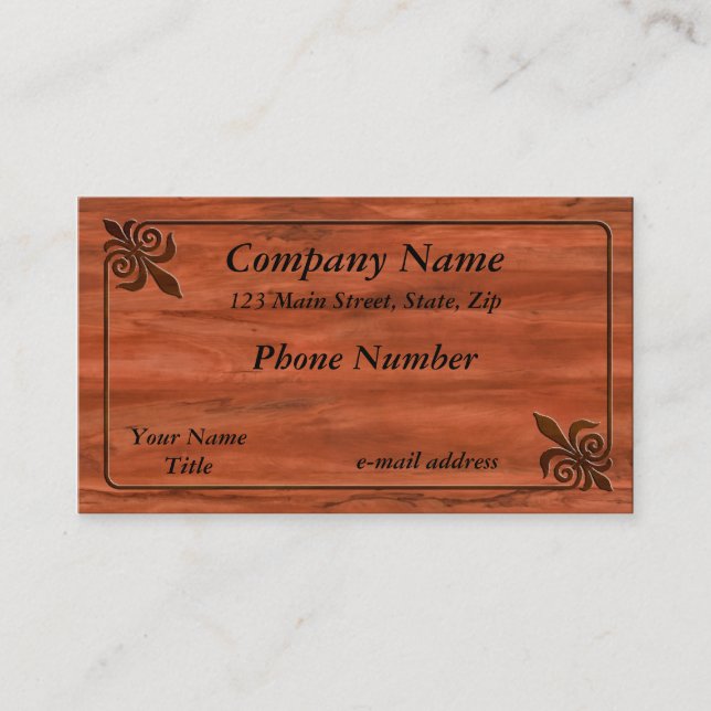 Inlaid Wood Fleur de lis Business Card (Front)