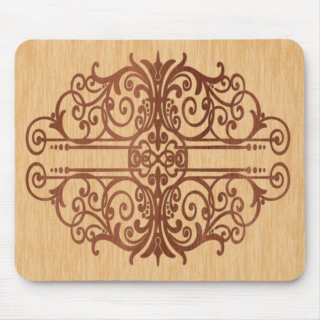 Inlaid Wood Victorian Scroll Dark in Light Mouse Mat (Front)