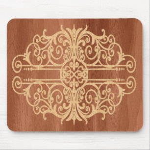 Inlaid Wood Victorian Scroll Light in Dark Mouse Mat