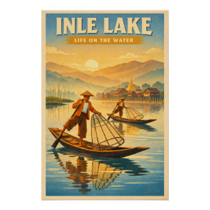 Inle Lake, Myanmar, in a classic retro Poster