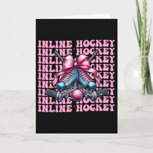 Inline Hockey Player Girl Coquette Bow Pink Ribbon Card
