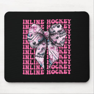 Inline Hockey Player Girl Coquette Bow Pink Ribbon Mouse Mat