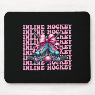 Inline Hockey Player Girl Coquette Bow Pink Ribbon Mouse Mat